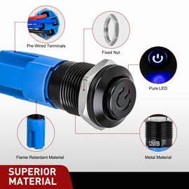 Nilight 12mm Latching Push Button Switch 6pcs LED Blue Waterproof Small Round Power Button Switches with Pre-Wiring Socket for Car Truck Boat Marine RV Vehicle
