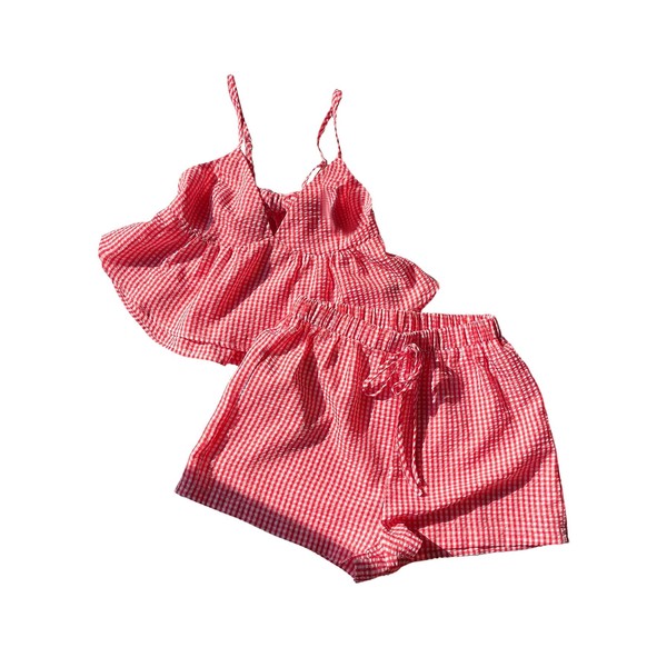 GORGLITTER Women's Gingham Shorts Sets Bow Tie Ruffle Cami Top