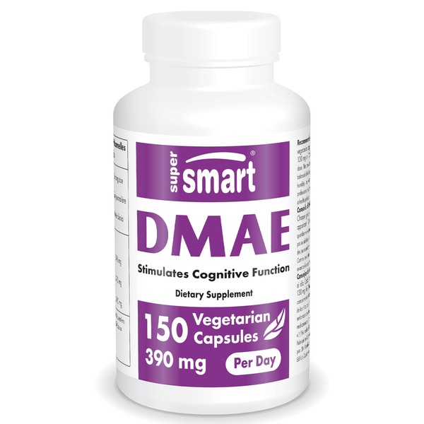 Supersmart - DMAE 390 mg Per Day - Neuro Nutrition - Supports Healthy Brain & Mental Concentration | Non-GMO & Gluten Free - 150 Vegetarian Capsules