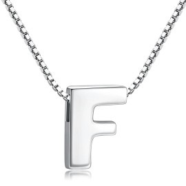 925 Sterling Sliver Fine Pendant Necklaces 18 Inch 26 Initial Letter Necklace for Women Girls GiftColor: Silver-F Initial Necklace, Length: 18inches