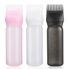 Pimoys Root Comb Applicator Bottle 6 Ounce Oil Applicator for Hair Dye, 3 Pack Hair Oiling Bottle Brush with Graduated Scale