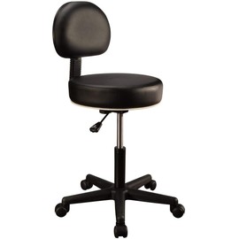 MT Massage Pneumatic Rolling Stool with Backrest, Modern Swivel Massage Stool with Pu Leather, Height Adjustable Salon Stool Chair, SPA/Tattoo/Beauty/Office/Shop/Home Stool with Wheels-Black