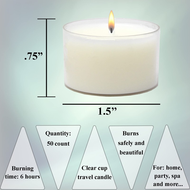 Clear Cup Tea Light Candles Unscented 6 Hour Long Burning