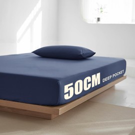 PILOO - Fitted Sheet 1 Piece, Extra Deep Pocket (50cm), Extra Soft 2000TC Microﬁbre (Navy Blue, King Single)