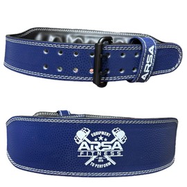 Arsa Fitness Leather Weightlifting Belt for Powerlifting, Bodybuilding, Deadlifting, Squatting, Lower Back Support Adjustable Buckle for Men & Women - SKINZ Series (Dark Blue, Large)