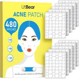 LitBear Pimple Patch Bulk Pack, 480 Pieces, 3 Sizes Hydrocolloid Pimple Patches for Face to Cover Pimples, Blemishes and Acne, Suitable for All Skin Types