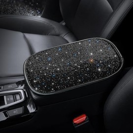Pirador Auto Center Console Pad with Crystal Rhinestones,Bling Bling Car Armrest Cover Protector Universal Fit Diamond Car Decor Accessories for Girls, Women, or Ladies Black