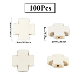 SUNNYCLUE 100pcs White Cross Beads Mini Cross Beads Easter Rosary Synthetic Turquoise Small Stone Crosses Crucifix Loose Sapcer Bead Bulk for Jewellery Making Bracelets Necklaces Earring Supplies DIY