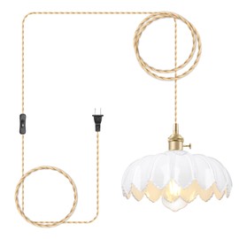 OURIFU Plug in Pendant Light, Mid Century Modern Pendant Lamp with Switch Plug in Cord,1-Light Vintage White Glass Farmhouse Pendant Light,Ceiling Hanging Light fixtures for Dining Room Bedroom