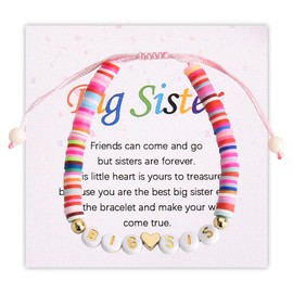 ShiQiao Spl Big Sister Gifts from Little Sister Clay Beads Bracelet for Women Sisters Birthday Christmas Gifts for Girls Stepsister Big Sis Bracelets with Message Card
