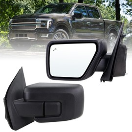 Lqito Left Driver Side Door Mirror Compatible With 2021 2022 2023 2024 2025 2026 Ford F150 With Power Glass Manual Folding Heated Blind Spot Matte Black Replace#ML3Z17683VA(7 Pins)