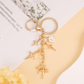 LAXPICOL Gold Star Keychain Enamel Letter L Keychains for Women Men Bag Charms Purse Charms For Handbags Metal Alphabet Initial Letter Key Ring Keychain