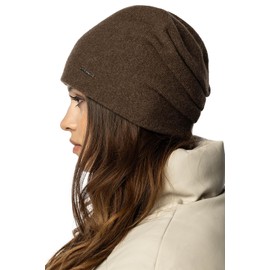 VIVISENCE Women's Beanie Hat Winter Made of Warm Wool Yarn Classic Autumn Winter Hat Cosy with Perfect Fit Three Pleats on the Back Inner Lining Extra Comfort Model 7085, brown
