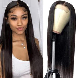 FEIREATA Glueless Lace Front Wigs Human Hair Pre Plucked with Baby Hair 180 Density 10A Lace Closure Wigs for Women Natural Black Color 16 inch