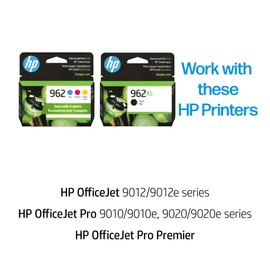 HP 962XL Black Ink (1-Pack) Cartridge and 962 Cyan, Magenta, Yellow Ink (3-Pack) Cartridges Bundle | Works with HP OfficeJet 9010 Series, HP OfficeJet Pro 9010, 9020 Series | Eligible for Instant Ink