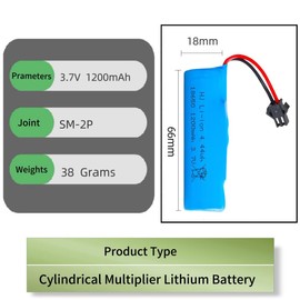 ERYNK 3.7V 18650 RC Car Battery 1200mAh Rechargeable Li-ion Battery SM-2P Joint for Double Sided RC Stunt Car RC Car RC Boat Tumbling Amphibious RC Car RC Truck and C63 E35 DE38 DE40 DE50 DE55 and USB
