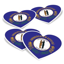 Vinyl Heart Stickers (Set of 4) 10cm - Kentucky Flag Vector Emblem for Laptops, Tablets, Luggage, Scrap Booking, Fridges #60754