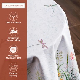 Maison d' Hermine 100% Cotton 69" Diameter Easter Tablecloth Round Kitchen Dining Tabletop Cover Farmhouse Decorative Table Cloths for Home, Wedding, Restaurant, Party, Spring/Summer - Fleurs De Mai