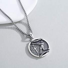 YueYuan 925 Sterling Silver Sports Necklace Baseball Pendant Cross Baseball Chain Inspirational Jewellery Gifts for Boys Men Sports Lovers, Sterling Silver, No Gemstone