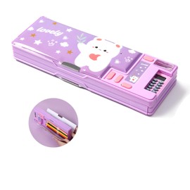 Pop Up Multifunction Pencil Case,Cute Cartoon Pen Box Organizer Stationery with Calculators,Pencil Sharpener and Curriculum