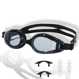 FineGood Swimming Goggles, Adjustable Size, Can Be Used by Men and Women, Fitness Model with Wide Field of View and Easy to Swim, UV Protection, Waterproof, Anti-Fog for Swimming and Unisex (Black)