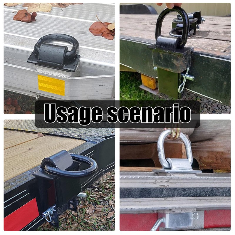 Heavy-Duty Trailer Stake Pocket D Rings with Anti-Loss Cord, Adjustable