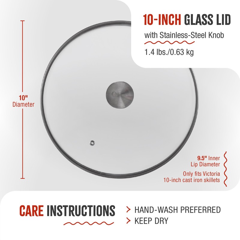 9.5-Inch Glass Lid for Victoria Round 10-Inch Cast Iron Skillet