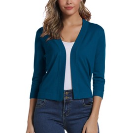 Urban CoCo Women's 3/4 Sleeve Cropped Cardigan Sweater Elegant Shrugs for Women (2XL,Indigo Blue)