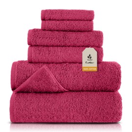 EcoNour Super Soft Bath Towels, Absorbent Quicker to Dry 100% CottonTurkish Towels, Pack of 6,Lighter Weight, Perfect for Bathroom, Spa, Gym & Hotel (Pink)