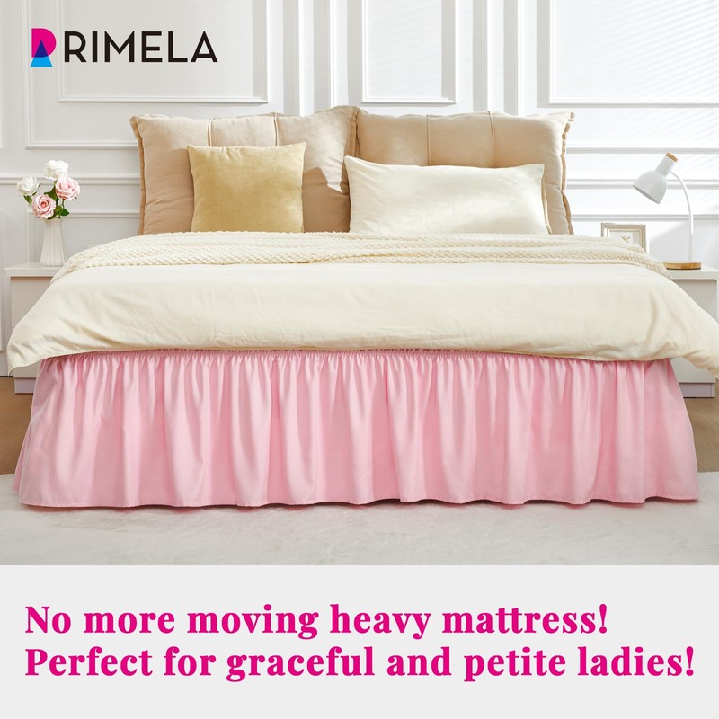 RIMELA Pink Bed Skirt Queen Size 15 Inch Drop Elastic
