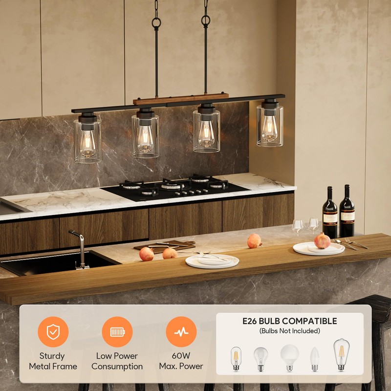 VONLUCE Dining Room Light Fixture Over Table, 4-Light Kitchen Island