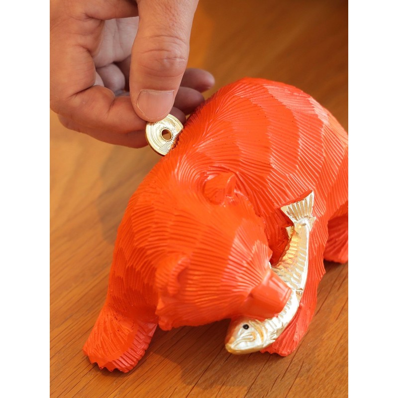 Beams Japan Salmon Bear Piggy Bank, Orange