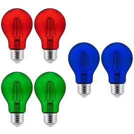 Sunlite 41292-SU Decorative Holiday Light Bulbs, Christmas Lighting, LED A19 Filament Style, 4.5 Watt (60W Equivalent), Dimmable, Red, Green and Blue, 6 Pack