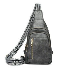 Maxoner Small Sling Bag for Men Crossbody PU Leather Front Chest Bag for Women Chest Fanny Pack - Color: Grey