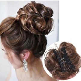 QIAORUIXIN Messy Hair Bun Hair pieces for Women Clip in Claw Hair Pieces Synthetic Chignon Super Long Tousled Updo Hair Bun Extensions Wave Curly Hairpieces for Daily Wear031