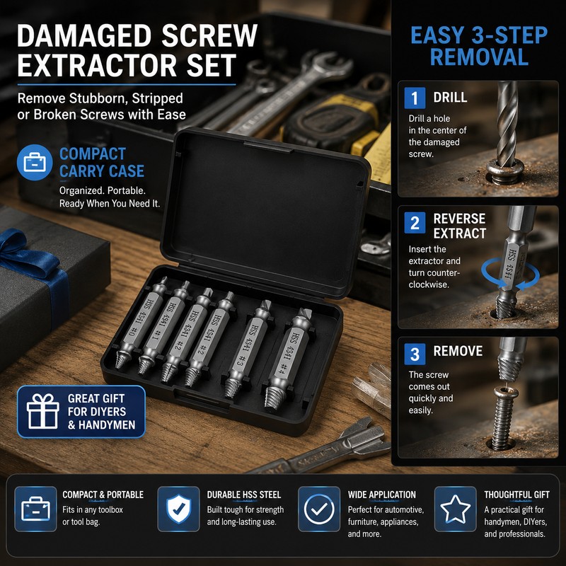 Damaged Screw Extractor Set for Repairs – HSS Drill Bit