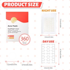 360pcs Pimple Patches for Face, Acne Patches 2 Size, Hydrocolloid Patches for Covering Zits and Blemishes, Invisibly Thin Spot Stickers for Face and Skin, 288pcs Day Use + 72pcs Night Use (360)