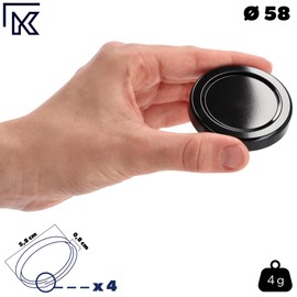 KADAX Screw Cap fi58mm Twist Off Lids Set Metal Replacement Lids for Jars and Bottles, 4 Locking Teeth Lids for Mason Jars (Black, Pack of 10)