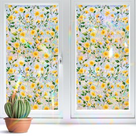 Bloss Flowers Window Privacy Film,Rainbow Decorative Window Film,Stained Glass Covering Films,Sun Blocking & UV Protection Static Cling,Non-Adhesive & Removable,17x39.4Inch