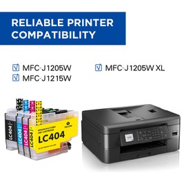 High-Yield LC404XL Ink Cartridge Set – Compatible Replacement for Brother MFC-J1205W, J1205W XL, and J1215W Printers, LC404 Standard Ink Alternative (4-Pack, Page Yield up to 750 Pages)