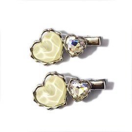 Qingxii Decorr Alloy Rhinestones Love Heart Shaped Hair Clip Girl Women Crystal Gemstone Hair Clips Party Wedding Hair Accessories (White)