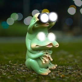 Solar Frog Garden Ornaments Outdoor, Outdoor Solar Garden Decor Statues, Waterproof LED Solar Animal Statue, Fairy Garden Ornament for Patio Yard Balcony Lawn-Unique Housewarming Birthday Gifts
