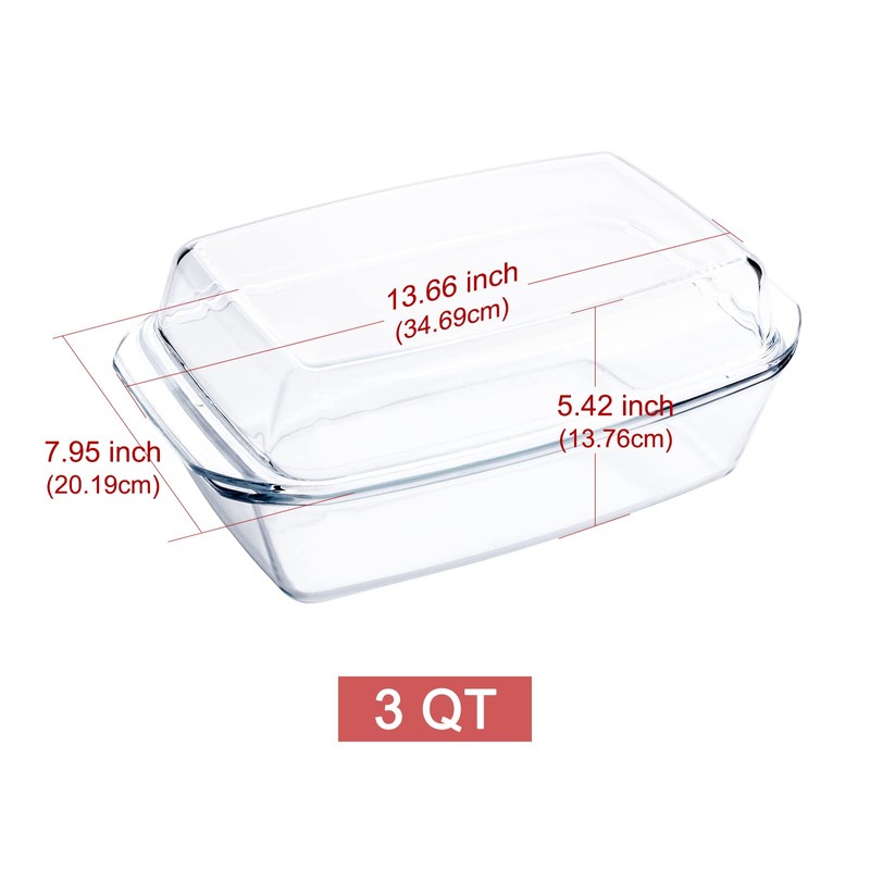 Rectangular Tempered Glass Casserole Dish with Glass Cover - Oven,