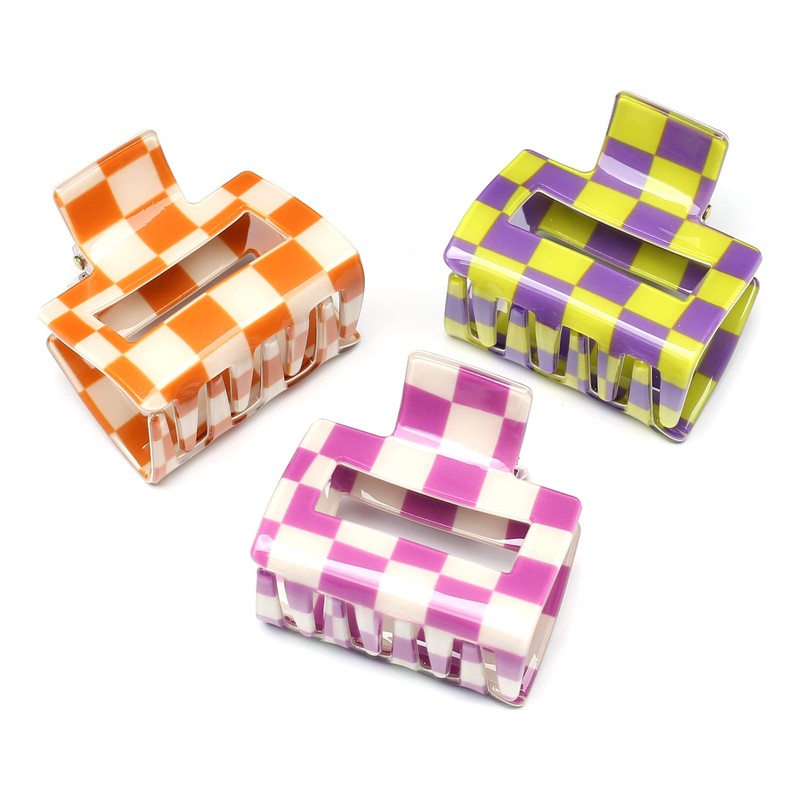 QinGoo Small Orange Chessboard Hair Clip Hair Accessories Hair Clip