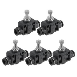 PATIKIL 1/4" Pneumatic Ball Valve, 5 Pack 1/4" OD SA Push to Connect Tube Fittings Ball Valve Union Straight Air Flow Control Valve for Air Hydraulic, Black