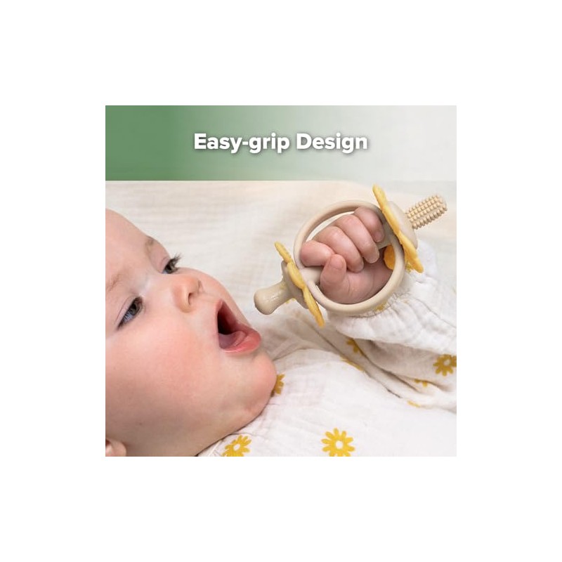 haakaa Silicone Twin Flower Teether,Nipple-Shaped End for Gum Massage,360° Baby