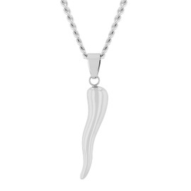 Men's Stainless Steel Italian Horn Pendant, Sleek Design, 24" Curb Chain