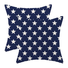 OFIRD Independence Day Pillow Covers 18x18 Pack of 2 Memorial Day Blue Stars Throw Pillow Covers,4th of July Patriotic Pillowcase Farmhouse Decorative Cushion Case for Sofa Couch Outdoor Decoration