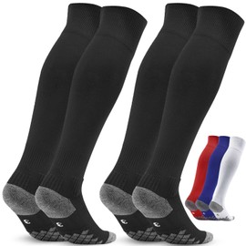Northdeer Football Socks Boys Girls Knee High UK 12-1.5 Kids Sport Socks Trainer Socks 2 Pairs (Black S/12-1.5)