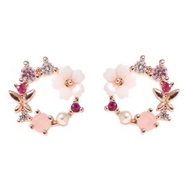 CHERRY Knot Flower Earrings, Pearl, Butterfly, Pink Gold, Cherry Blossom, Sakura, Popular, Zircon, Women, Birthday Present, Anniversary, Metal, Cubic Zirconia